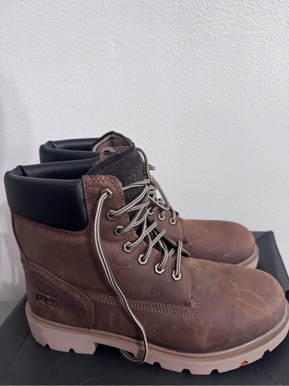 Timberland PRO Brown Leather Work Boots with Black Collar